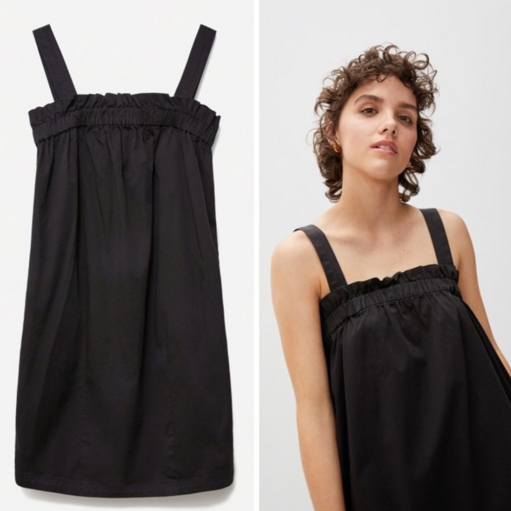 Everlane Paperbag Dress Organic Cotton Pockets Black Dress Size XS